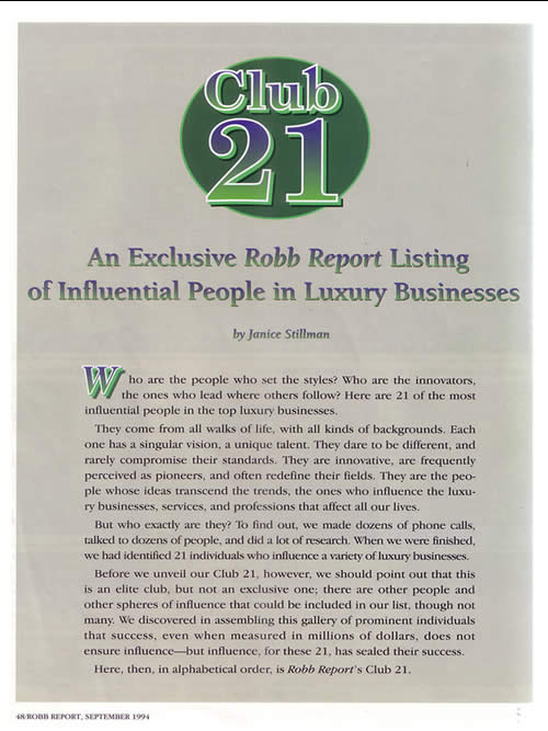 Robb Report Collection Club 21 Sept 1994